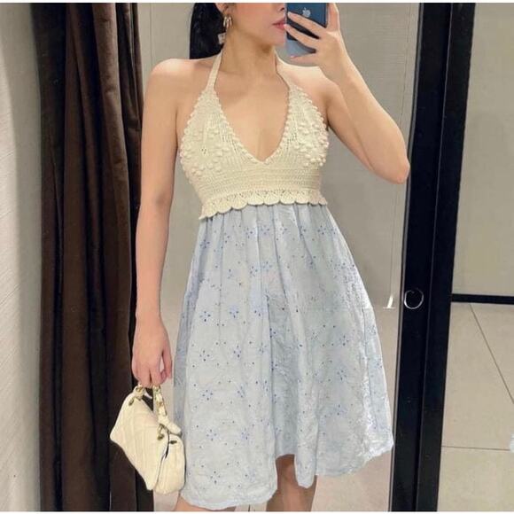 ZARA COMBINATION EMBROIDERED KNIT DRES - Picture 1 of 12